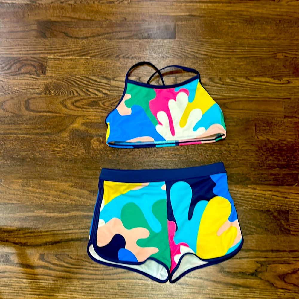 Girls Mini Boden two piece swimsuit.  Bright colors! Only worn once!